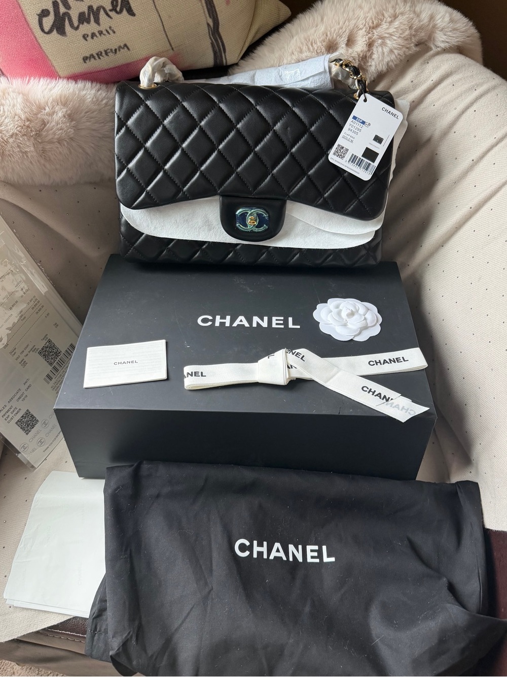 LUX Inspired Black Quilted Leather Shoulder Bag.